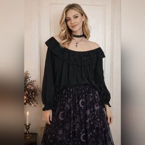 2 For $20 Black Ruffle Peasant Blouse  Whimsigoth,dark Feminine. Boho